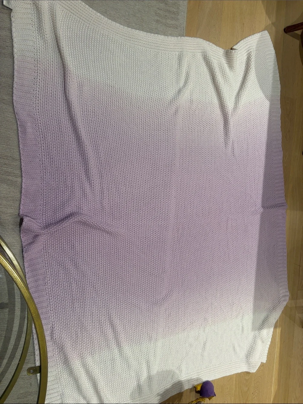 Soft Knit blanket. Light Pink and purple. Approximately 5 by 5 feet